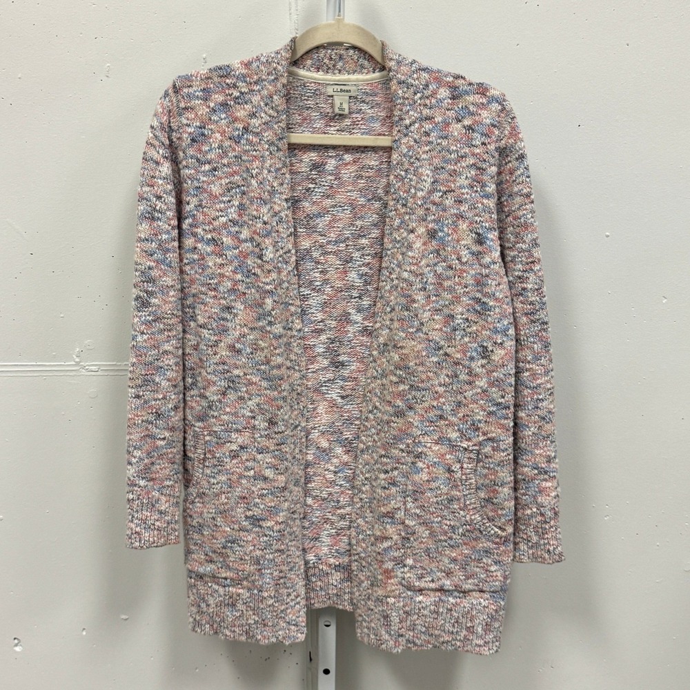 L.L. Bean Women's Petite Medium Cardigan Sweater Open Front Space Dye Cotton